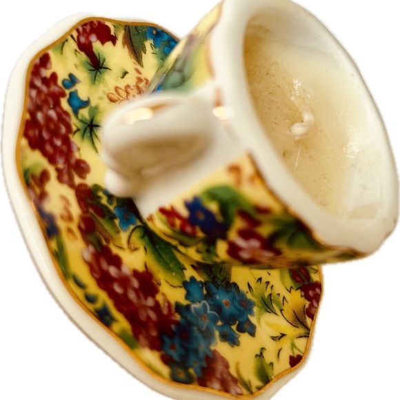 Vintage antique Floral Gold rim Miniature Teacup Candle & Saucer Keepsake Decor - Picture 6 of 6